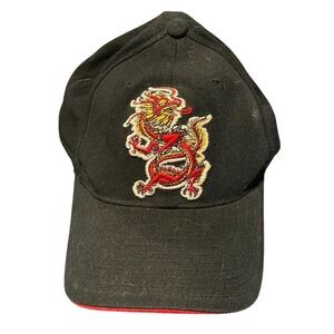 Dragon Embroidered Baseball Cap‎ Dad Hat Black with Asian Coin Symbol